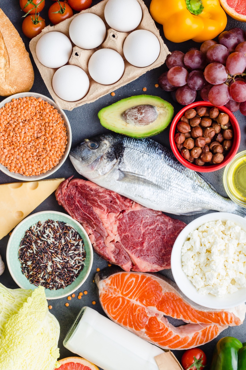 a spread of nourishing whole foods on a table